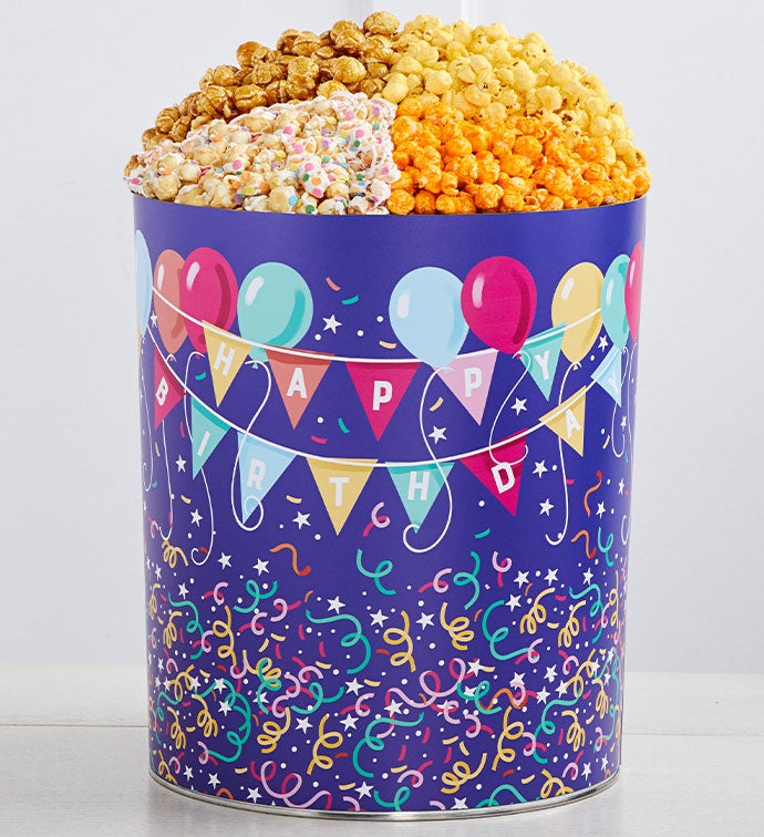 Birthday Balloons 6 1/2 Gallon 3 Flavor Popcorn Tin
